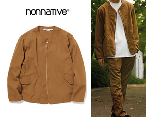 美品 nonnative SOLDIER JACKET WOOL TWILL ベージュ サイズ1 ノーカラージャケット ブルゾン 春夏