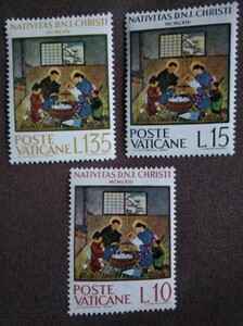 バチカン　1964 クリスマス　日本におけるキリストの降誕　3完 絵画 未使用糊あり