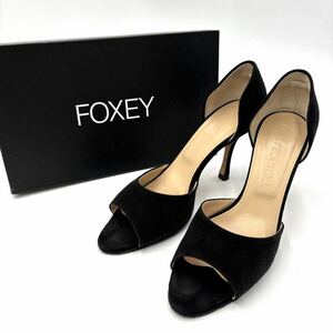 ＊ 良品 箱付き イタリア製 '高級感溢れる' FOXEY フォクシー 本革 スエードレザー ヒール サンダル EU37 23.5cm レディース シューズ