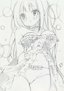B7送料84円「9」手描きイラスト オリジナル 女の子 ラフ画
