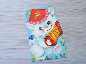 * America / Vintage greeting card * accordion ... cat Chan / crack equipped *