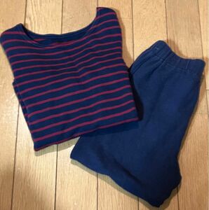 UNIQLO ユニクロ★ルームウェア上下セット★110 赤×ネイビーボーダー★パジャマ