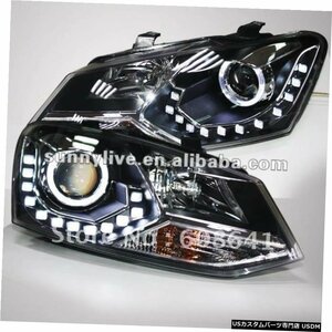 右ハンドル、日本光軸仕様 VWポロLEDエンジェルアイズヘッドランプ2011-12年 For VW Polo LED Angel Eyes Head Lamp 2011-12 year