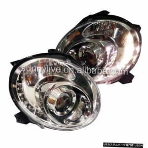 右ハンドル、日本光軸仕様 フィアット500LEDヘッドランプ2007-2014クロームハウジング For Fiat 500 LED Head Lamps 2007-2014 Chrome Hou