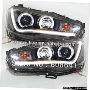 右ハンドル、日本光軸仕様 Mitsubishi Lancer ExceedLEDヘッドランプAngelEyes 08-up YZ V2タイプ For Mitsubishi Lancer Exceed LED Head