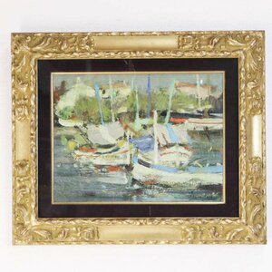 E.BABOULENE ウジェーヌ・バブレーヌ 肉筆 油彩画 絵画 額装 「BATEAUX DE PECHE」GALERIE ROMANET フランス画壇巨匠★770v14