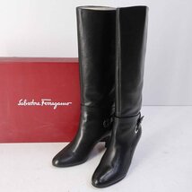 美品 Ferragamo フェラガモ NANDINA ヒールロングブーツ 7D(24cm)黒 ブラック★779v17_画像1