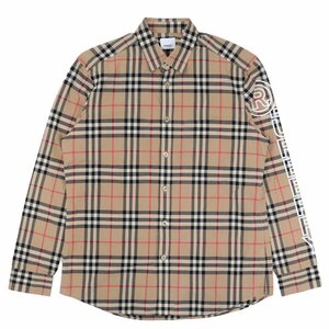 美品 バーバリー ノバチェック 長袖シャツ メンズ ベージュ L ロゴプリント コットン BURBERRY