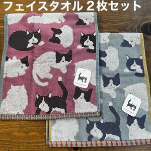 【新品】ふわふわフェイスタオル　猫　ネコ　ねこ　２枚セット