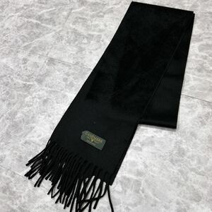 @ 良品 / 圧巻の肌触り '極上 PURE CASHMERE100%' 最高峰 カシミヤ フリンジ マフラー / ストール 防寒具 レディース 婦人用 小物 BLACK 黒