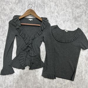 ZZ @ 美品 '洗礼されたデザイン' TO BE CHIC トゥービーシック 豪華 2点セット WOOL混 カーディガン / 半袖 シャツ アンサンブルニット Ⅱ 