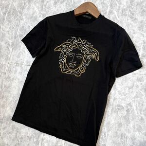 1円~ ＊ イタリア製 'ラグジュアリーウェア' VERSACE ヴェルサーチ 半袖 メデューサ スタッズ Tシャツ S メンズ 高級紳士服 トップス BLACK