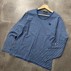 E ☆ 人気モデル!! '国内正規品' BURBERRY BLACK LABEL バーバリー 長袖 ボーダー柄 クルーネック Tシャツ size:3 メンズ トップス 紳士服