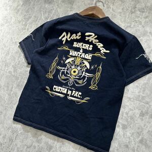 I @ 日本製 '希少 ビンテージ' THE FLAT HEAD フラットヘッド 半袖 COTTON クルーネック Tシャツ カットソー 40 紳士服 トップス 古着 90's