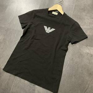 EE ☆ ロゴプリントデザイン!! '日本製' EMPORIO ARMANI エンポリオアルマーニ 半袖 クルーネック ストレッチ Tシャツ size:L トップス