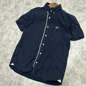 K @ 洗礼されたデザイン '人気モデル' FRED PERRY フレッドペリー 半袖 COTTON ドット柄 ボタンダウン シャツ M メンズ 紳士服 トップス 