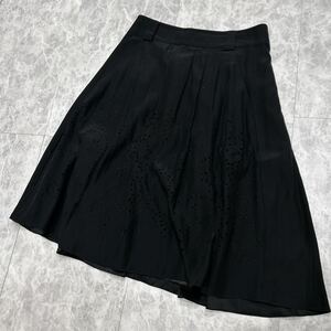 V @ 美品 '極上SILK100%' ELIETAHARI エリータハリ 最高峰 SILK ロング フレアー スカート size40 レディース 婦人服 ボトムス BLACK