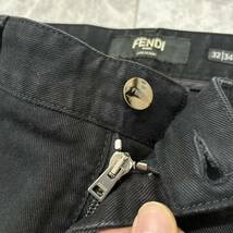 1円~ ＊ イタリア製 'ラグジュアリーウェア' FENDI フェンディ 高品質 ストレッチ素材 ズッカ柄 ブラック デニムパンツ / ジーンズ W32 L34_画像9