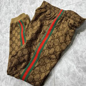 1円~ ＊ 美品 18AW 伊製 '高級紳士服' GUCCI グッチ GGロゴ テクニカル ジャージ トラックパンツ / ジョガーパンツ S メンズ 523489-X9V35