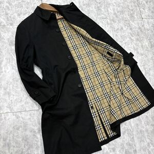 1円~ ＊ 日本製 '高級紳士服' BURBERRY BLACK LABEL バーバリー ブラックレーベル 裏地 ノバチェック 比翼 ステンカラーコート L メンズ