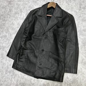 OOO @ 古着 '極上レザー使用' 漢の逸品 ブランド不明 本革 LEATHER ジャケット / コート sizeL 上着 メンズ 紳士服 アウター BLACK 黒系