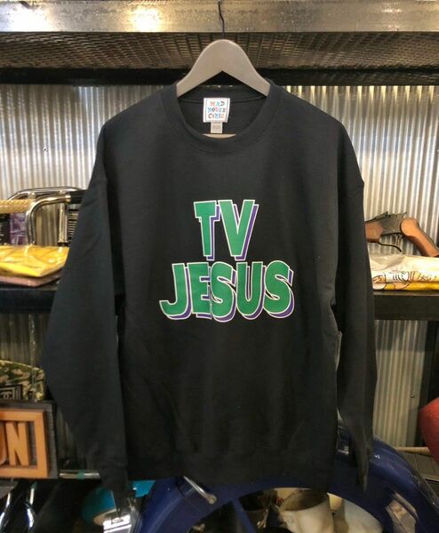 MAD MOUSE COMIC マッドマウスコミック TV JESUS SWEAT 8oz.裏起毛 スウェット トレーナー【Ｌ】黒