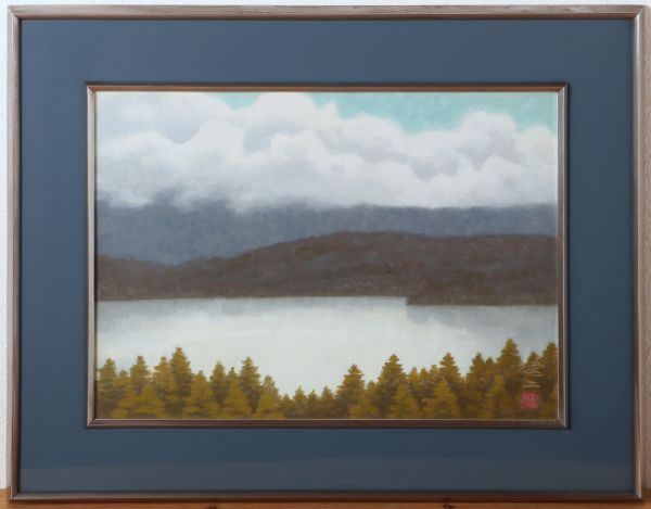 8404 가와이 겐지 산과 호수 일본화 8 호 다채로운 액자 인감 교토부 선생님: 야마구치 닛텐 카요, 그림, 일본화, 풍경, 후게츠