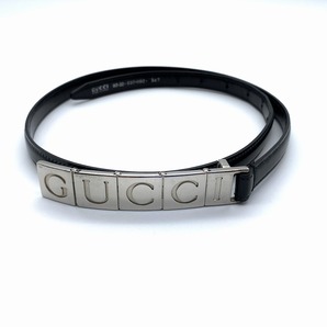 Gucci Ladys Black Leather Belt Silver Buckle 037.1192.0947 レディース ブラック レザー ベルト シルバー バックル