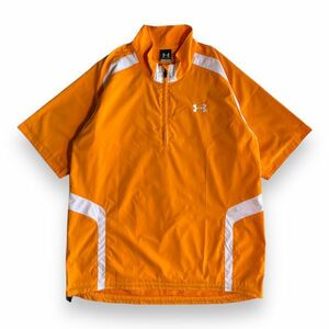 UNDER ARMOUR アンダーアーマー 半袖 刺繍 ロゴ ハーフジップ ナイロン シャツ 裏メッシュ ウィンドブレーカー スポーツ L オレンジ