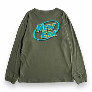 NEW ERA ニューエラ 長袖 バック プリント ロゴ Tシャツ ロンT トップス カットソー ロングスリーブ メンズ 古着 L オリーブ