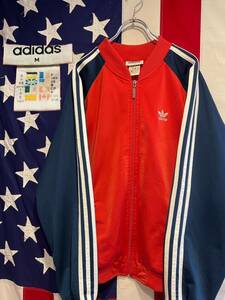 ★80s★90s★万国旗タグ★adidas★アディダス★トラックジャケット★ジャージ★トレフォイル★刺繍ロゴ★赤×紺★Mサイズ★ヴィンテージ★