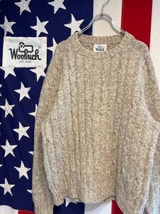 ★Woolrich★ウールリッチ★70s★白タグ★ケーブル編み★ミックスニット★セーター★クルーネック★ベージュ★Lサイズ相当★ヴィンテージ★