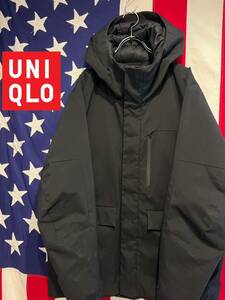 ★640FP★UNIQLO★ユニクロ★ハイブリッドダウンパーカ★耐久撥水★防風★フード★ダウンジャケット★ブラック★黒★Lサイズ★311-429290★