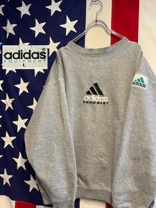 ★90s★adidas EQUIPMENT★アディダス エキップメント★スウェット★トレーナー★刺繍ロゴ★ロゴパッチ★グレー★Lサイズ★ヴィンテージ★