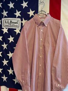 ★WRINKLE RESISTANT★防シワ★マレーシア製★L.L.Bean★エルエルビーン★ボタンダウンシャツ★長袖★ストライプ★赤×白★Mサイズ★CUY5★