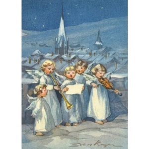 エリカ ・ フォン ・ ケーガー 音楽を奏でる5人の天使 ポストカード スイス 製 グリーティングカード 天使 絵はがき パタミン