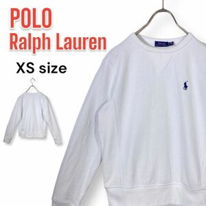 国内正規品 POLO LALPH LAUREN ポロ ラルフローレン ポニー ワンポイント ロゴ刺繍 長袖 スウェット トレーナー XSサイズ 白 アメカジ