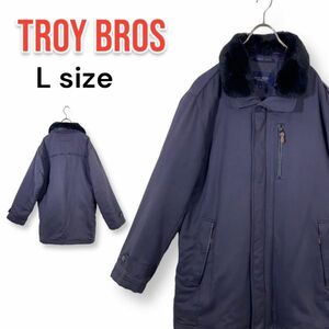 TROY BROS トロイブロス 中綿キルティング コート ジャケット グレー メンズ Lサイズ 襟ファー脱着可能