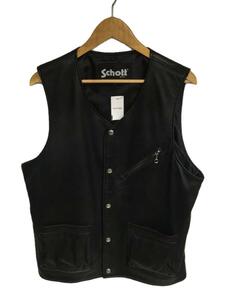 Schott◆22AW/PATCH POCKET LEATHER VEST/XL/羊革/BLK/無地/3121030