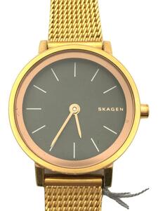 SKAGEN◆クォーツ腕時計/アナログ/ステンレス/BLK/GLD