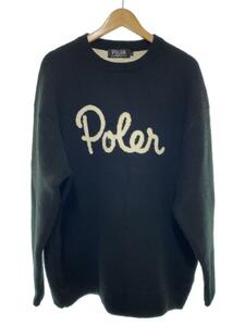 POLER OUTDOOR STUFF◆セーター(厚手)/L/アクリル/BLK/無地/ELBOW PATCH KNIT