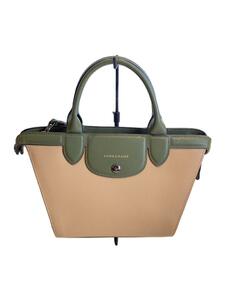 LONGCHAMP◆トリコロール/トップハンドル2WAYバッグ/レザー/BEG