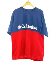 Columbia◆Tシャツ/L/ポリエステル/NVY×RED/PM1825/クルーネック/ロゴ/バイカラー/