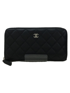 CHANEL◆マトラッセ/キャビアスキン/ラウンドファスナー/長財布/レザー/BLK/レディース/18078625