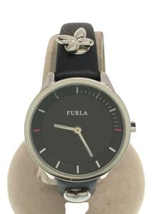 FURLA◆クォーツ腕時計/アナログ/レザー/BLK/BLK