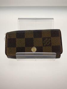 LOUIS VUITTON◆ミュルティクレ4_ダミエ・エベヌ/レザー/ブラウン/レディース/四隅擦れ/ホツレ/金具剥げ