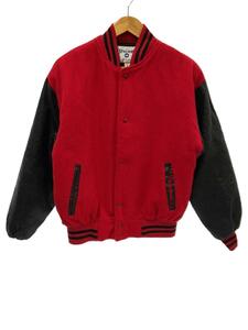 SPALDING◆90s/VINTAGE/USA製/レザー切替/スタジャン/M/ウール/RED/無地