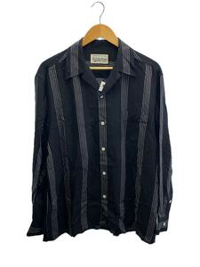 WACKO MARIA◆STRIPED OPEN COLLAR SHIRT L/S (TYPE-1)/L/レーヨン/BLK/ストライプ