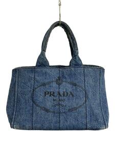 PRADA◆トートバッグ/コットン/NVY/無地