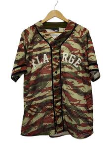 X-LARGE◆シャツ/L/ポリエステル/GRN/総柄/01153301/CAMO MESH BASEBALL SHIRT